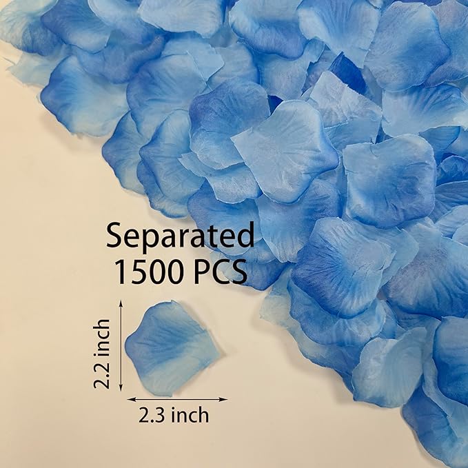 1500 PCS Separated Artificial Gradient Blue Rose Petals for Romantic Night for her Set,Faux Gradient Blue Flower Petals for Flower Girl Weddings Valentine Day Party Romantic Decoration(Ready-to-use)