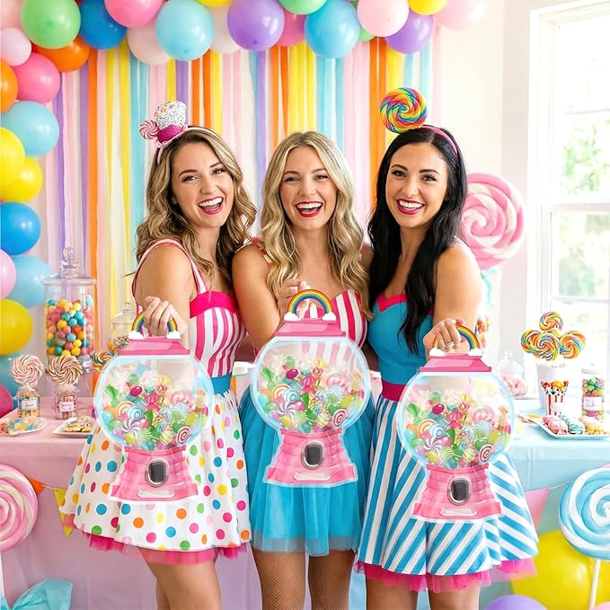 ReliThick 50 Pcs Candyland Goodie Bags with Handles, Sealed Plastic Bubble Gum Machine Treat Candy Bags Bulk Bubble Gum Gift Pouch for Candy Party Favors Snack Birthday Supplies Decorations
