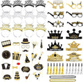 New Years Eve Party Supplies 2026 – 63 PCS Celebration Kit with Headbands, Crown Hats, Glasses, Noise Makers, Photo Booth Props & Wristbands – Gold Silver Happy New Year Decorations
