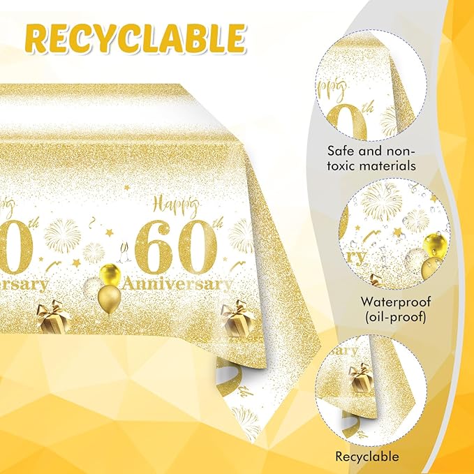 41 PCS Gold Birthday Decorations 60th Party Tableware 1964 60th Theme Birthday Party Table Decoration Supplies Cheers to 60 Years Paper Plate Napkin Tablecloth for Men Women 60th Birthday Anniversary