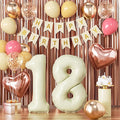 18th Birthday Decorations for Girl, Retro Sand White and Cream Balloon Garland Kit, Cream Number 18 Balloon, Pink Happy 18th Banner, 18 Year Old Party Supplies