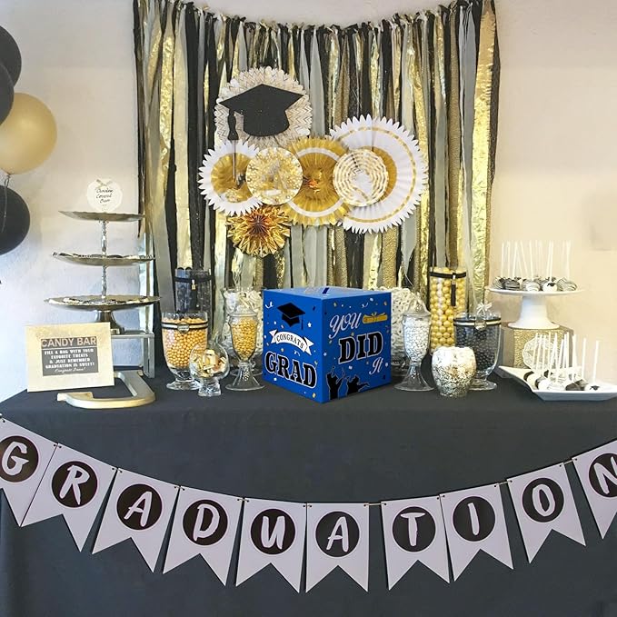 Graduation Card Box, 2025 Graduation Party Decorations, Graduation Box, Graduation Card Holder Foldable Congrats Grad Card Gift Box Class of 2025 for Graduation Party Supplies Party Favors Blue