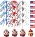 200Pcs 4th of July Cupcake Toppers, Patriotic Firework Cocktail Picks Independence Day American Flags Toothpicks Fruit Skewers for 4th of July Party Drinks Red White and Blue Decorations