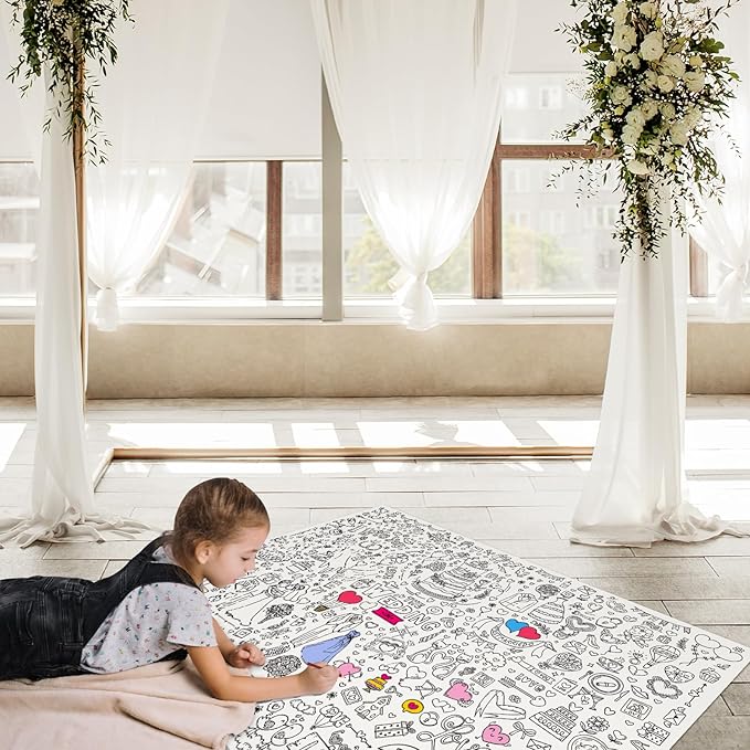 GWHOLE Giant Coloring Poster, 40 x 28 Inch Large Wedding Themed Coloring Tablecloth Colorable Table Cloth for Home School Wedding Bridal Shower