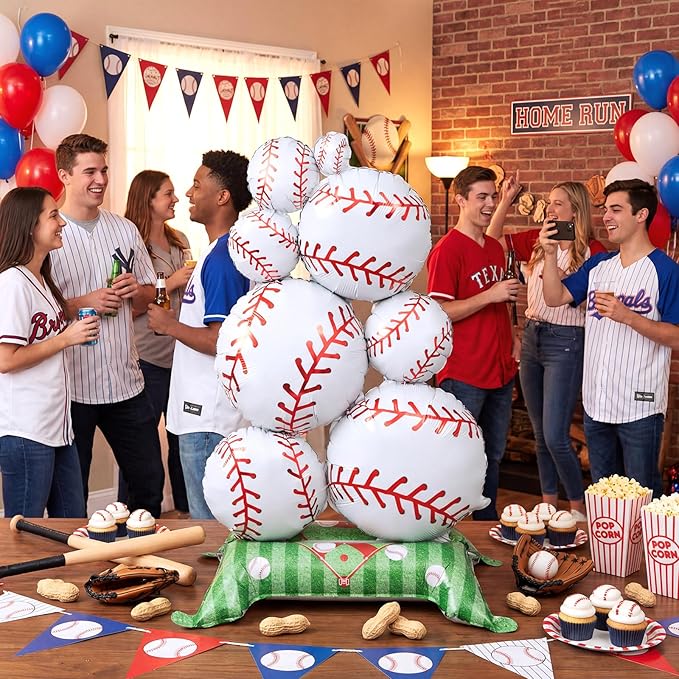 Soulchen 2 Pcs 3.5 ft Giant Self Standing Baseball Foil Balloons for Baseball Birthday Party Decoration Team Celebration Decor Backyard BBQ Sports Themed Party Supplies