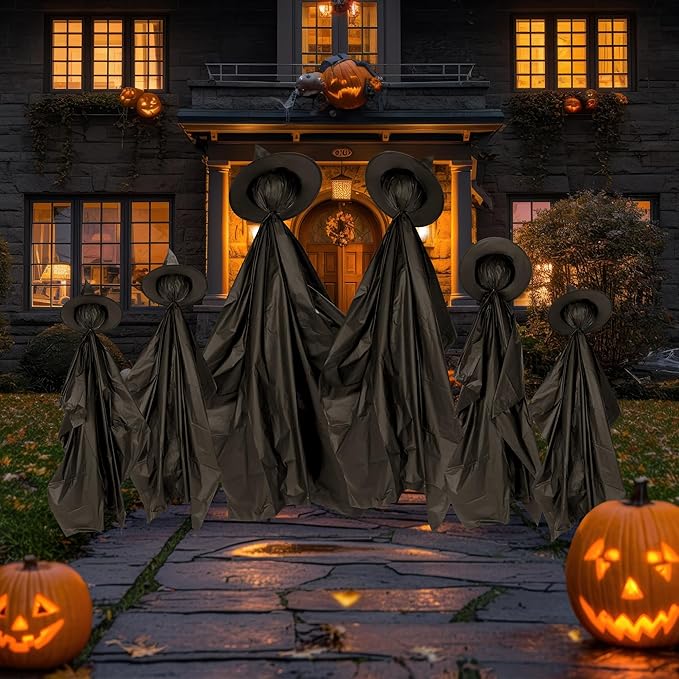Halloween Witch Outdoor Decorations Set of 6, 4FT Yard Lawn Garden Props with Stakes, Witch Halloween Decor for Outside, Garden, Lawn, Entryways