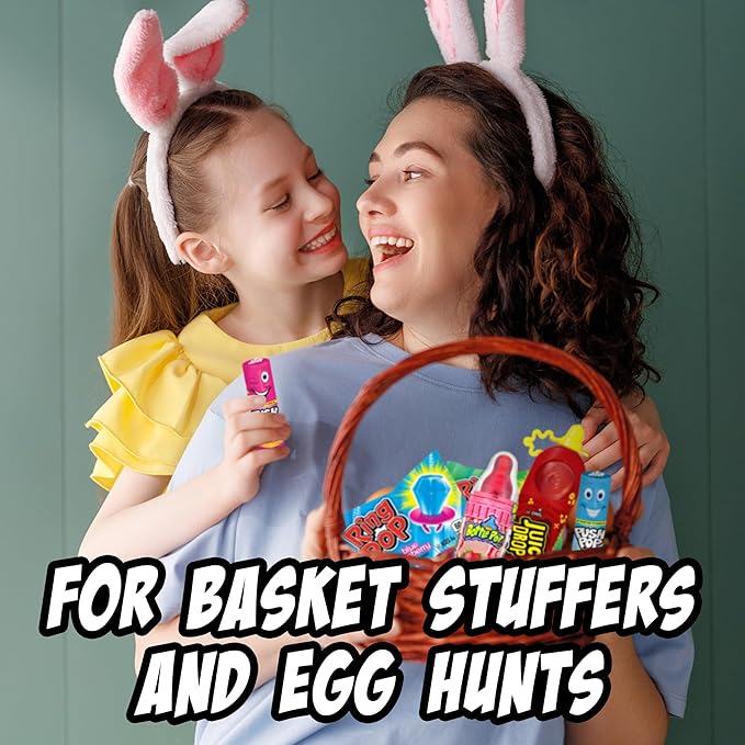 Bazooka Candy Brands Easter Candy Variety Pack, 18Ct Assorted Candy Lollipops, Bulk Individually Wrapped Ring Pop, Push Pop, & More, Birthday Party Favors, Easter Basket Stuffers, Egg Fillers, Gifts