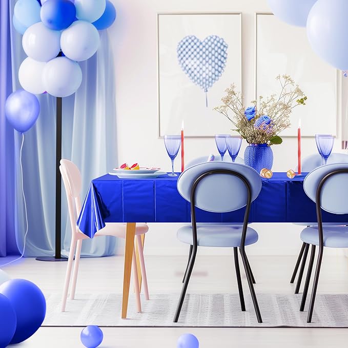 2 pcs Royal Blue Plastic Table Cloth 54" x 72" Iridescence Navy Blue Party Tablecloth Sparkly Table Covers for Graduation 4th of July Princess Birthday Winter Christmas Party Decoration