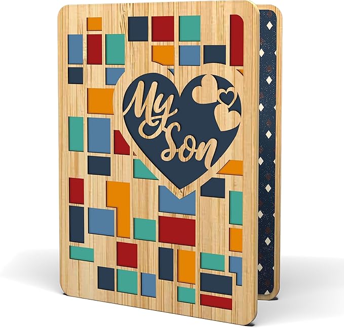 Birthday Card For Son Adult - | Made from Real Bamboo | 6" X 4.5" - 1 Pack (Envelope Included) | Laser Cut, Geometric Pattern Themed Son Birthday Cards From Mom & / Or Dad