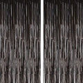 2 Pcs 3.2ft x 8.2ft Shiny Black Metallic Tinsel Foil Fringe Curtain Photo Booth Backdrop Props for Birthday Wedding Bridal Shower Baby Shower Celebration Bachelorette Party Decorations