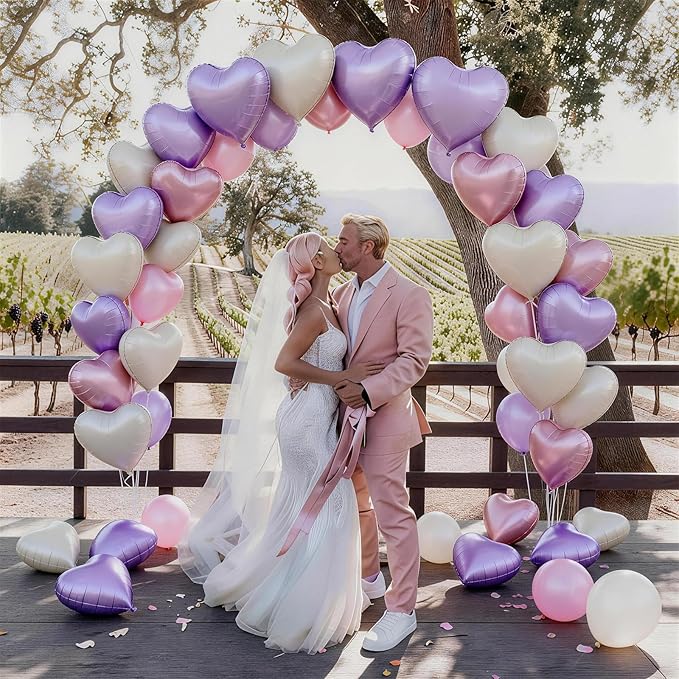 Pink Purple Heart Balloons, 12 Pcs Light Pink Lavender Cream Heart Shape Foil Balloon, 18 Inch Pastel Lila Beige Helium Balloon for Baby Shower Girl Women Birthday Wedding Bridal Valentine Party Decor