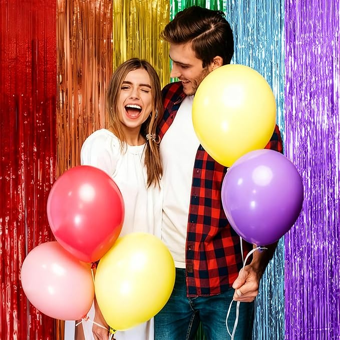 2 Pack Rainbow Backdrop Party Decorations Tinsel Curtain Party Streamer Foil Fringe Birthday Decorations Photo Booth Colorful Theme First Day of School Engagement Baby Shower Decor
