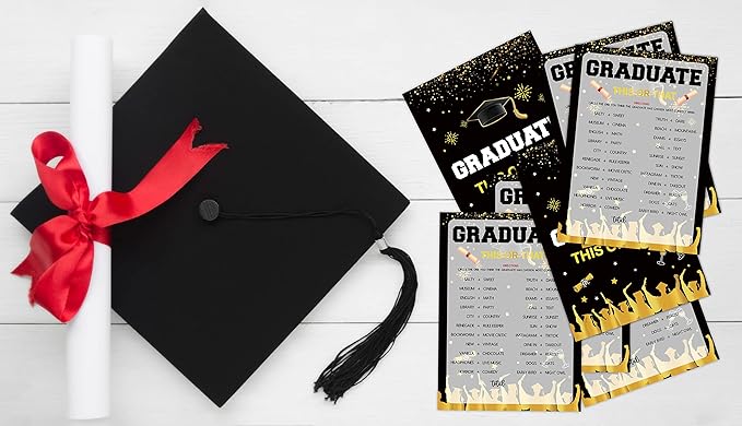 Graduation Party Games - This Or That Game Cards for The Graduate - Graduation Party Decorations 2024 - Gold & Black Grad Celebrations Party Supplies for High School/College - 30 Game Cards(F03)