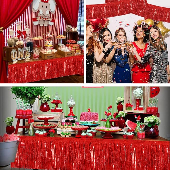 BEISHIDA 3 Packs Metallic Foil Fringe Garland Laser Red Wall Hanging Tinsel Fringe Banner for Car Floats Bridal Shower Wedding Valentine's Day Birthday Anniversary Graduation Party Decoration(30 Feet)