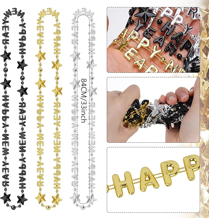 24pcs 2026 New Year Eve Party Supplies New Years Decorations Kit Incliuding Happy Next Year Headband News Year Eyeglasses Noise Makers Necklace for New Years Party