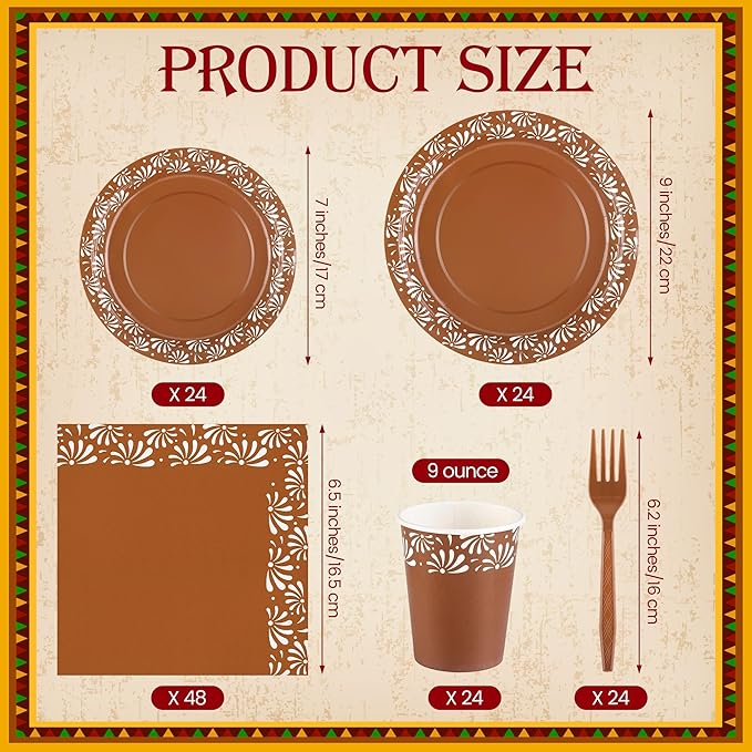 Kochorie 144 Pieces Cielito Lindo Party Decoration, Platos De Barro Mexicanos Fiesta Disposable Tableware Sets Plates Napkins Cups Forks Serves 24 for Cielito Lindo Baby Shower Mexican Party Supplies