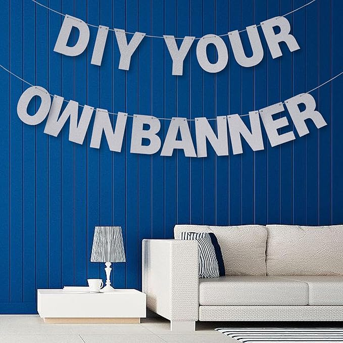 DIY Banner Kit with Letters Glitter Banner Letters Customizable Birthday Banners Graduation Banner Custom Party Hanging Banner for Graduation Wedding Party Baby Shower Decoration(Silver)