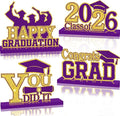 4Pcs Graduation Decorations Class of 2026 Wood Table Centerpieces Congrats Grad Wooden Sign Graduation Table Toppers Congratulate Tiered Tray Decor for 2026 Graduation Party (Purple-Gold)