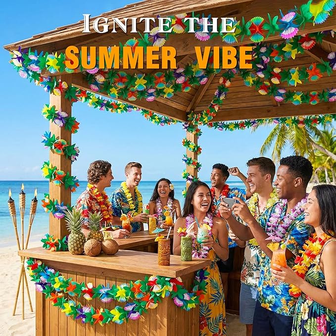 FUTUREPLUSX 6PCS Tropical Garland Party Decorations, 10 ft Multicolored Tissue Paper Hibiscus Flower Summer Banner for Birthday Beach Theme Luau Hawaiian Party Supplies Jungle Decor