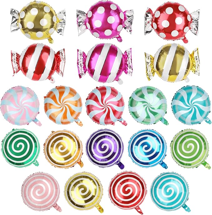 Fowecelt 100 Pcs Sweet Candy Balloons 18" Round Lollipop Aluminum Foil Balloons Helium Floating Mylar Balloon for Kids Girl Candy themed Party Decorations Birthday Wedding Party Supplies