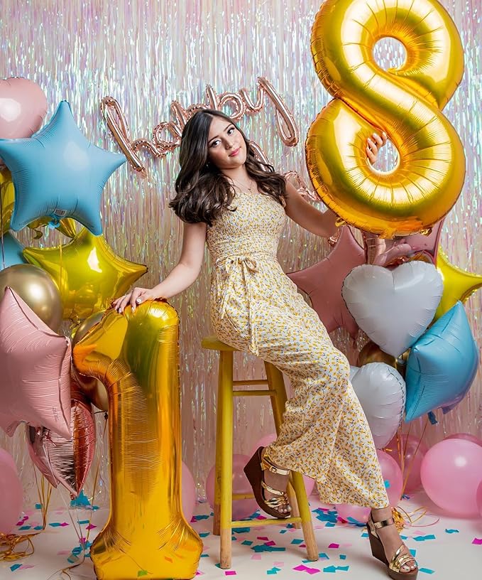 Gold Number 8 Balloon 40 Inch, 8 Balloon Number, 8th Birthday Decorations, Gold Party Supplies for Boys Girls