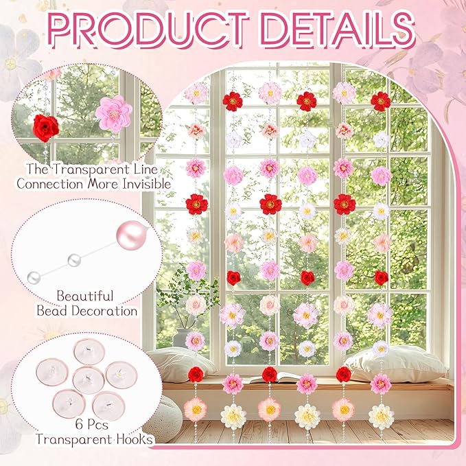 6 Pack 47.24 ft Flower Garland Hanging Decorations Floating Flowers Backdrop Wildflower Garland Artificial Fake Floral Vines Bead Chain Floral Party Decor Halloween Fall Birthday Wall