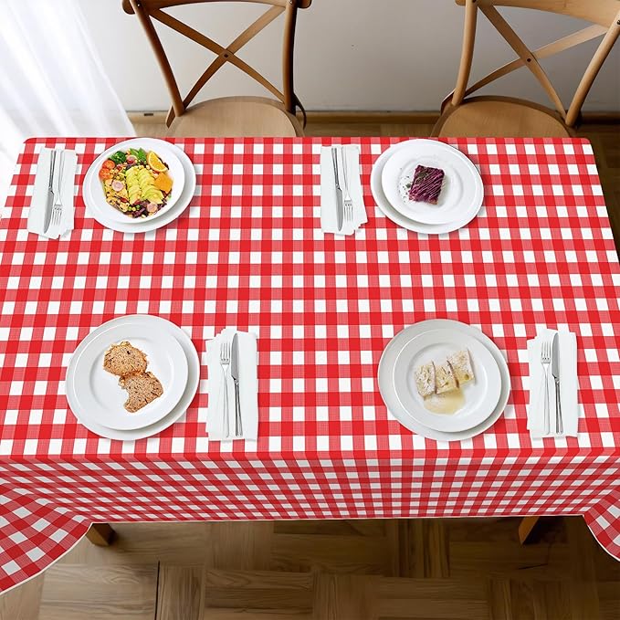 Childom 3 Pack Red and White Checkered Tablecloths 54"x108" Valentines Day Tablecloths for Rectangle,Disposable Plastic Table Cover for Wedding,Home,Birthday,Picnic,Buffet,Pizza Party,Racing Car Decor