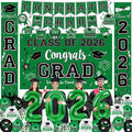 Graduation Decorations Class of 2026 - Green Graduation Party Supplies Include Grad Backdrop, Banner, Hanging Swirls, Porch Sign, Balloons, Foil Number 2026 for Congrats Grad Party Decorations