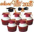 Gyufise 30Pcs 2026 Graduation Cupcake Toppers Orange Glitter Class of 2026 Done Cupcake Picks Grad Cap Diploma Cake Decorations for 2026 Graduation Theme Party Cake Decorations Supplies