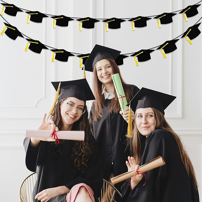 16PCS Graduation Decorations Banner 2025, Congrats Grad Banner, Black Graduations Party Banner Decorations, 2025 Graduation Garland for College High School Grad Party Supplies Decor