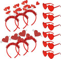 Whaline Valentine Party Accessories 6Pcs Glitter Red Heart Bopper Headbands and 6 Pairs Heart Shape Eyeglasses Love Arrow Sparkling Hairband Transparent Eyewear for Wedding Party Favor Supplies