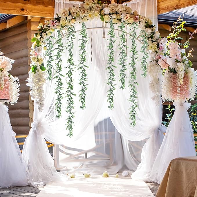 Dolicer 2 Pack Faux Eucalyptus Garland, 12Ft Artificial Vines Fake Hanging Eucalyptus Leaves Greenery Garland for Wedding Backdrop Arch Wall Table Party Indoor Outdoor Decor (Grey Green)
