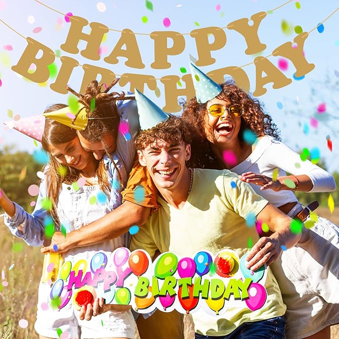 Gold Happy Birthday Banner Birthday Sign Backdrop Party Supplies for Kids Boys Girls Birthday Party Decorations
