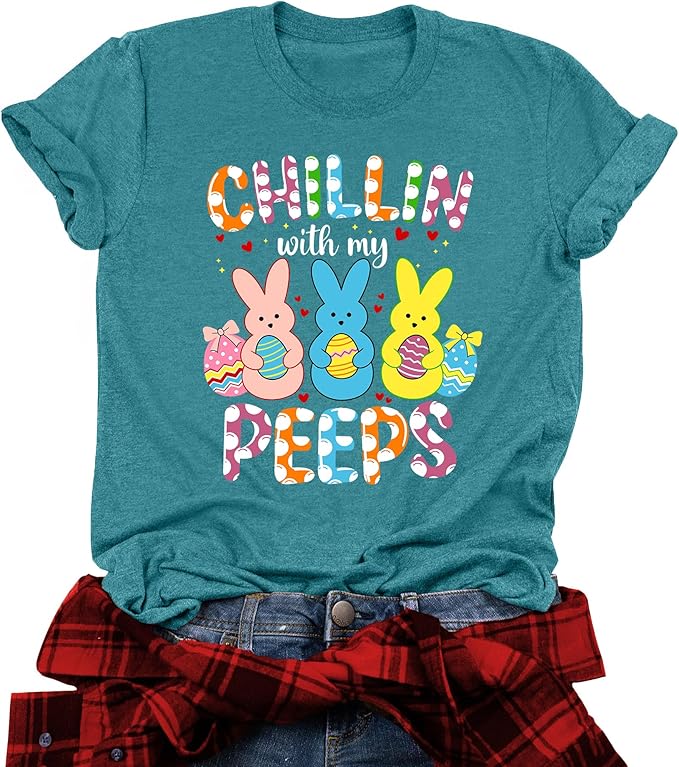 LAZYCHILD Women Easter Teacher Shirts: Funny Treat All with Kindness T-Shirt Bunny Rabbit Tee Tops