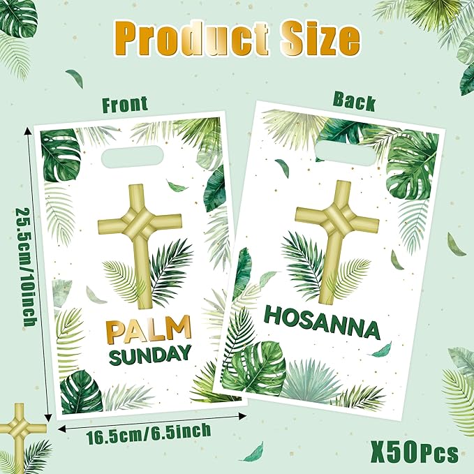 Palm Sunday Party Favor Bag - 50Pcs Religious Easter Treat Goodie Candy Gift Bags Holy Week Christian Cross Baptism Party Decoration for First Communion Sunday School Easter VBS Church Activities