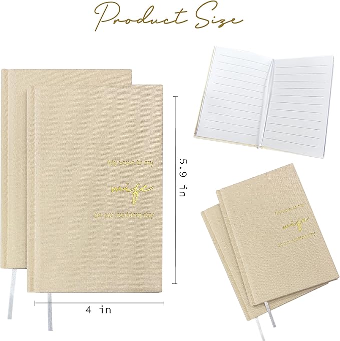 Wedding Vow Books His and Hers-Canvas Linen Foil Embossed, Set of 2 Vow Books Husband and Wife-Wedding Essentials（Beige + Beige）