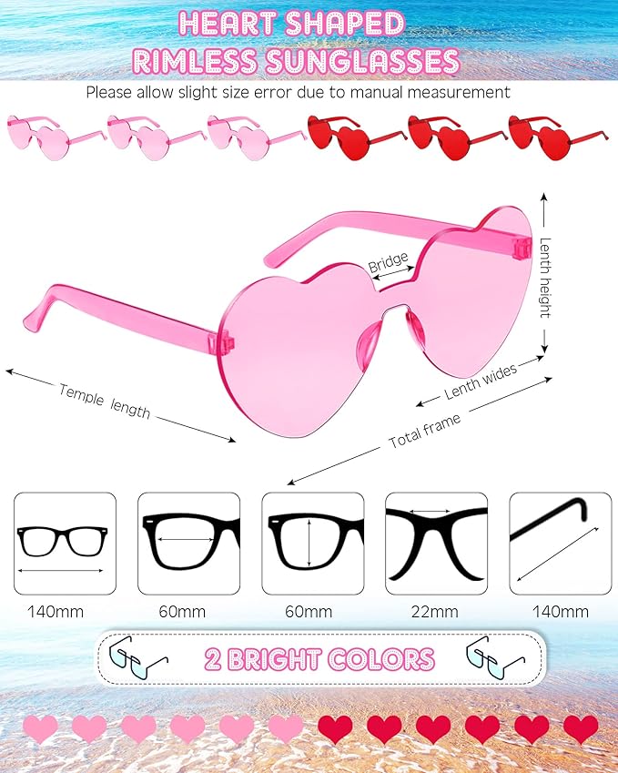 Photect 12 Pair Heart Shaped Sunglasses Neon Color Transparent Heart Glasses for Women Party Favor