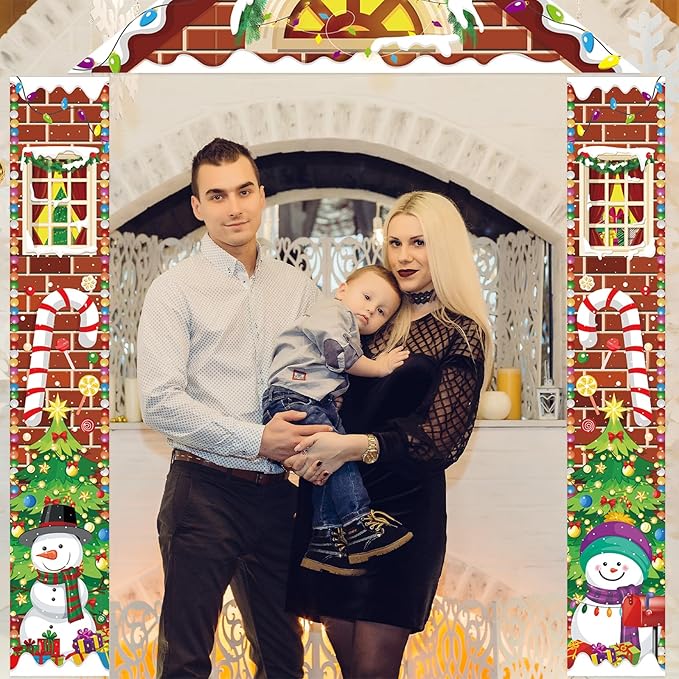 3 Pcs Merry Christmas Door Banners House Door Cover Party Decoration Candy Snowman Xmas Tree Hanging Vertical Indoor Outdoor Christmas Signs for Porch Home Window Office Yard Garage Wall