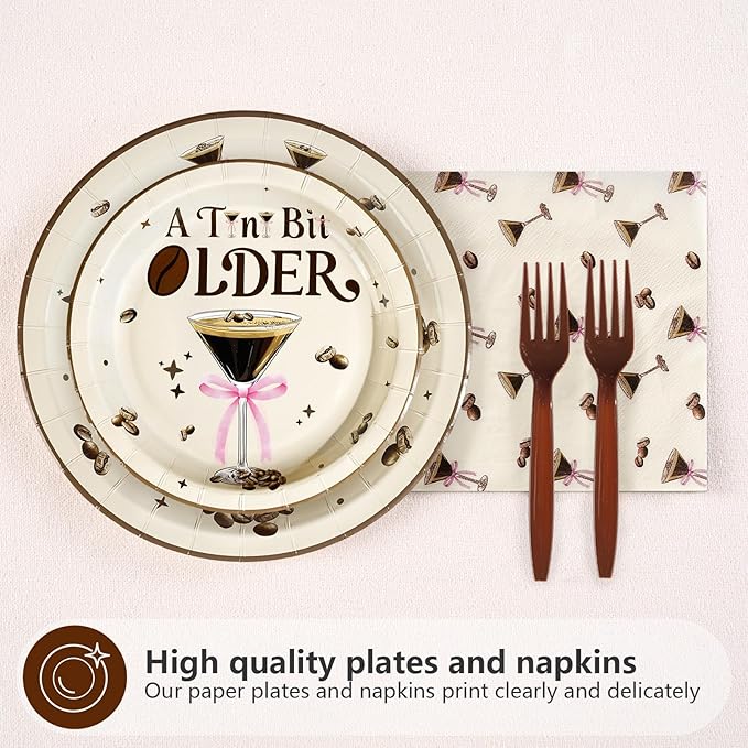 96Pcs Espresso Martini 40th Birthday Decorations Cheers to 40 Years Plates and Napkins Disposable Espresso Martini 40th Paper Tableware Sets for Women Cheers to 40 Birthday Party Supplies, Serves 24