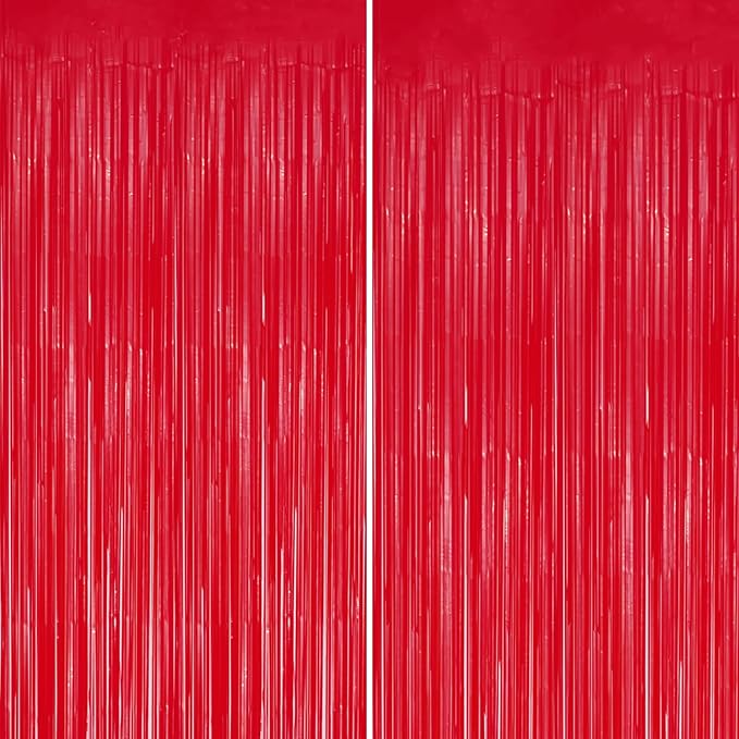 2 Pack Foil Fringe Backdrop - Pastel Red Shiny Tinsel Curtains for Party Decoration/Photo Booth Props - 3.3x6.6 FT Metallic Foil Backdrop for Birthday, Wedding, Graduation, Christmas.