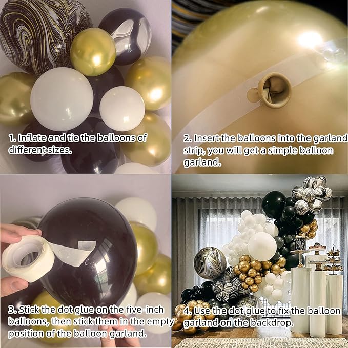 Black and Gold Balloon Arch Garland Kit-2025 New Years Balloons NYE Party White Metallic Marble Foil Balloons for Birthday Graduation Wedding Baby&Bridal Shower Retirement Bachelorette Anniversary