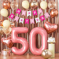 50th Birthday Decorations for Women, Rose Gold and Pink Party Supplies Set with Happy 50th Banner, Number 50 Balloon and Foil Fringe Curtains, 50 Year Old Kit