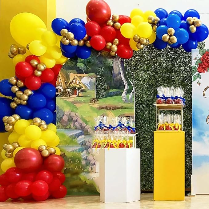 Red Blue Yellow and Gold Balloons Arch Kit 144pcs Carnival Circus Balloon Garland with Confetti Latex Balloons for Baby Shower Wedding Birthday Video Game Cartoon Theme Party Decorations