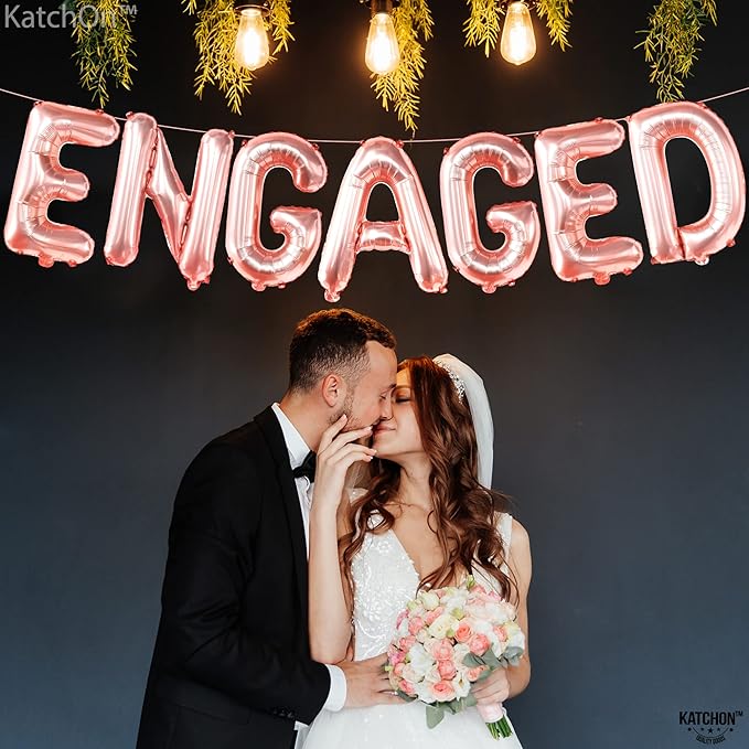 KatchOn Rose Gold Foil Engaged Balloons - 16 Inch | Engagement Party Balloons for Bachelorette Party Decorations