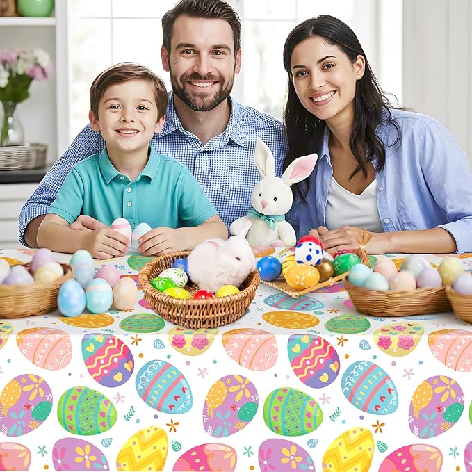 3 Pack Easter Tablecloth - Watercolor Easter Eggs Plastic Table Cloths, Disposable Rectangle Spring Flowers Table Cover for Indoor or Outdoor Tables Decor Party Decorations Supplies, 54" x 108"
