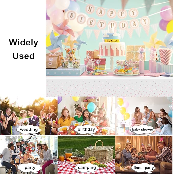 4 Pack White and Rose Gold Tablecloth Party Decorations Plastic White Tablecloth Printed Rose Gold Table Runner 54 x108 Inch Disposable Rectangle Table Cover for Birthday Wedding Graduation