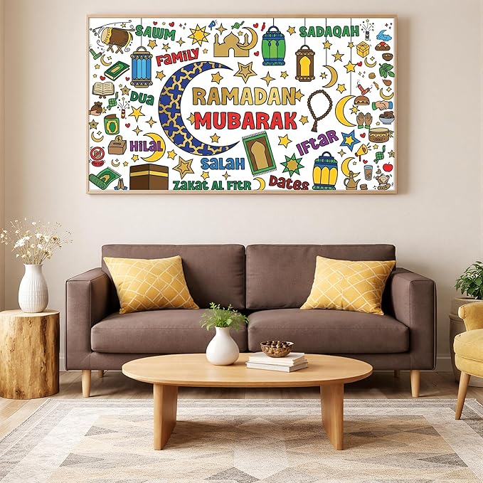 OHOME Ramadan Giant Coloring Poster/Tablecloth - Ramadan Decorations for Home,Kids Eid Crafts Games Activities Toys Decor Party Decor for Classroom School