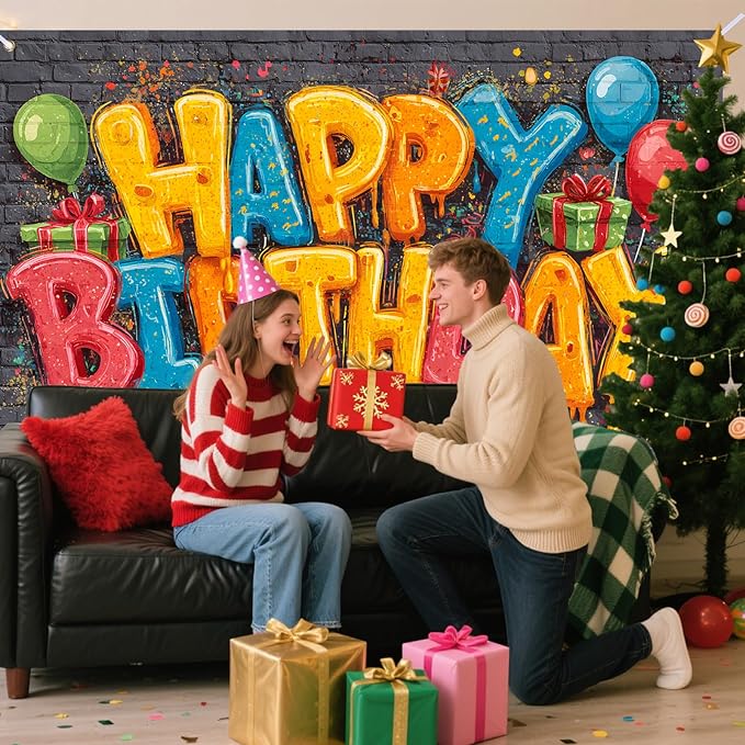 Nuxovilar Happy Birthday Yard Banner - 71x43 inches, Graffiti-Inspired Design Decorations Large Happy Birthday Banner Outdoor & Indoor Backdrop