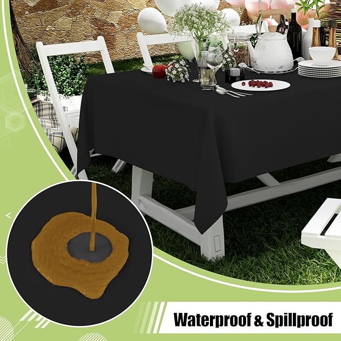 Smiry Disposable Table Cloth - 10 Pack, 54 x 108 Inch Waterproof Rectangle Tablecloths for Parties, Decorative Plastic Table Cover, Leakproof & Sturdy, Black