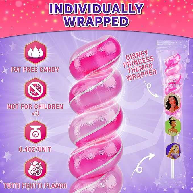 Disney Princess Lollipops Swirl 20pk- Disney Princess Candy For DisneyPrincess Party Favors - Cupcake Toppers & Snacks - Birthday Party Decorations